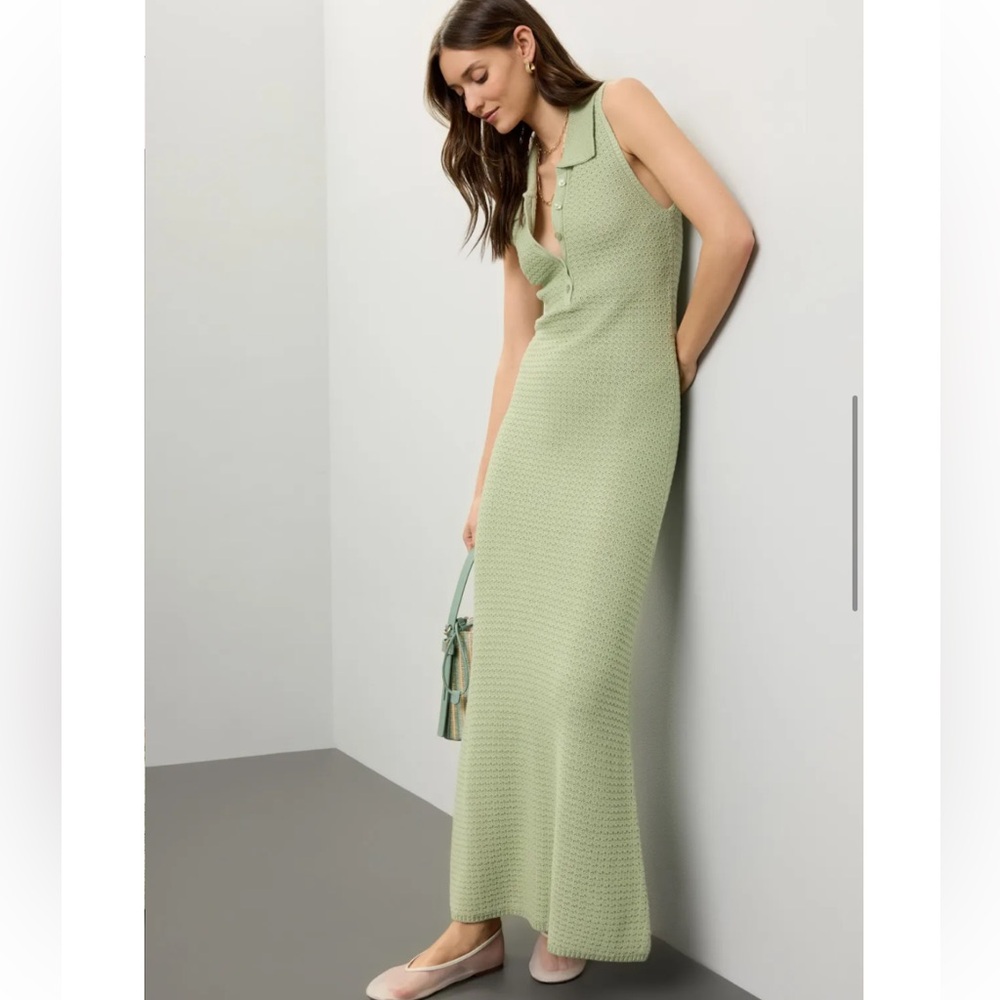 Sleeveless Collared Knit Midi Dress - Sage Green